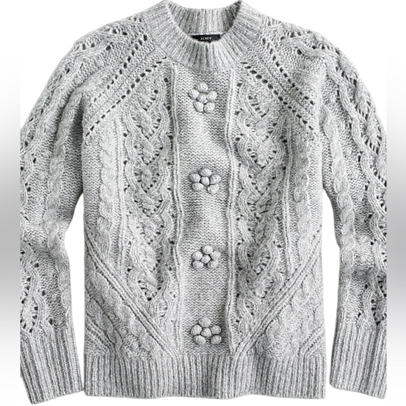 J. Crew Sweaters - J. Crew Cable Knit Pointelle Gray Pullover Wool Blend Sweater Large